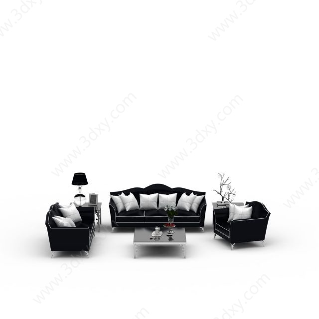 黑色皮质沙发组合3D模型