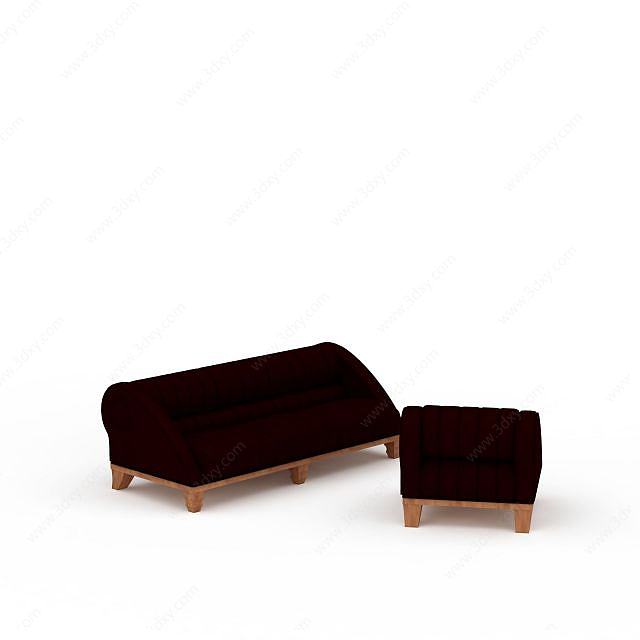 红色实木沙发3D模型
