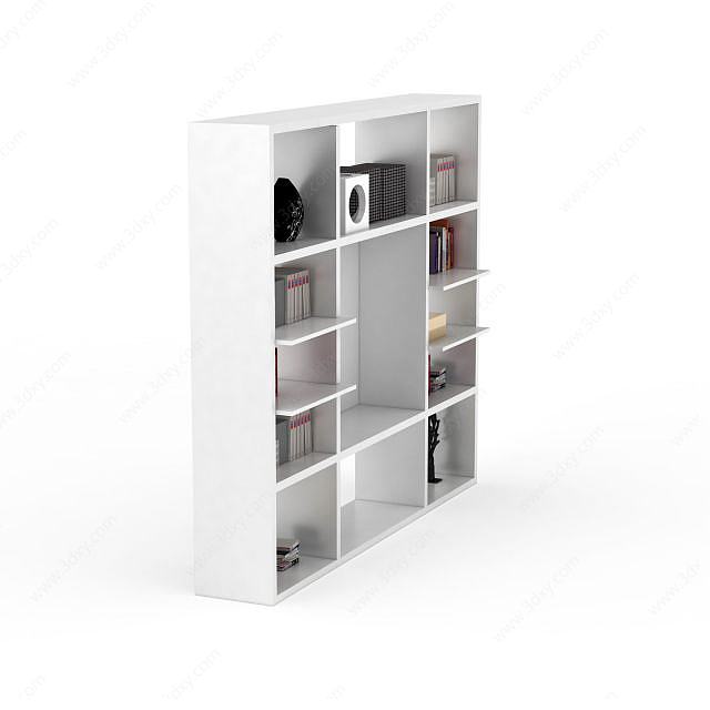 白色简约书柜3D模型