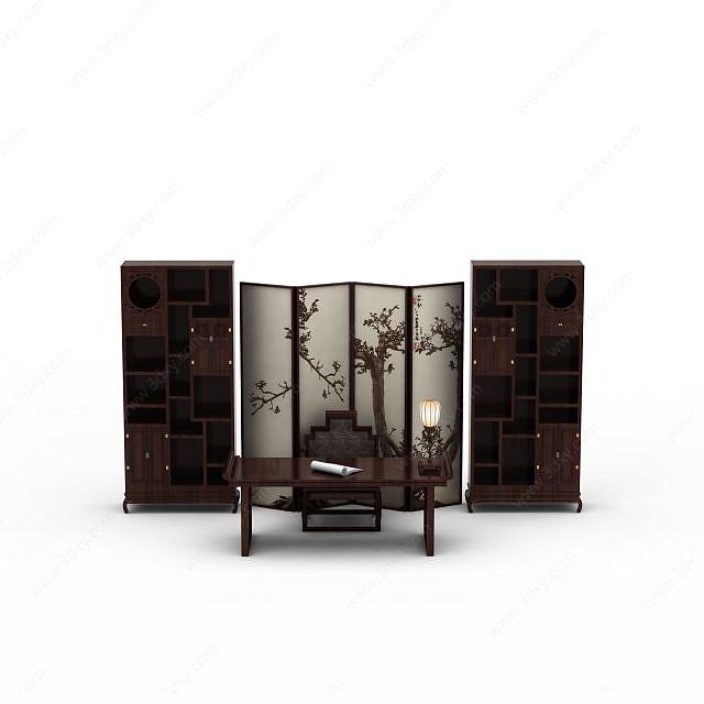 中式古典书柜3D模型