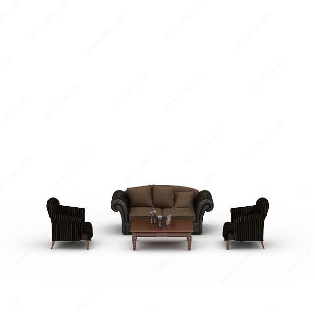 欧式条纹沙发组合3D模型