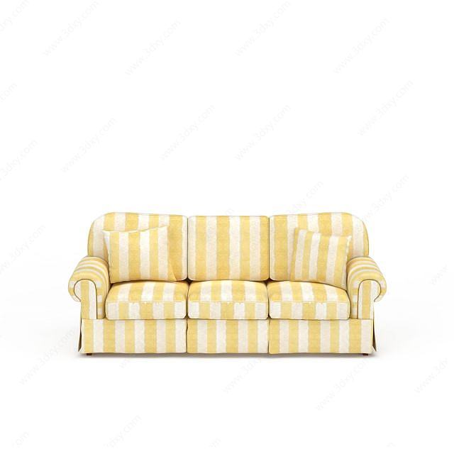 黄白条纹现代沙发3D模型