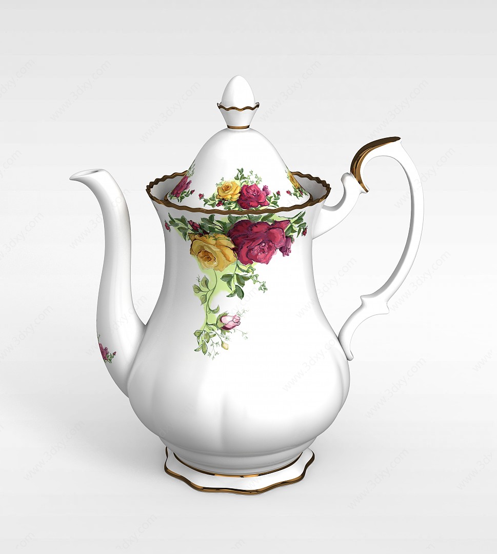 欧式刻花茶壶3D模型