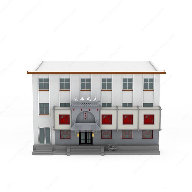 白色三层酒店3D模型