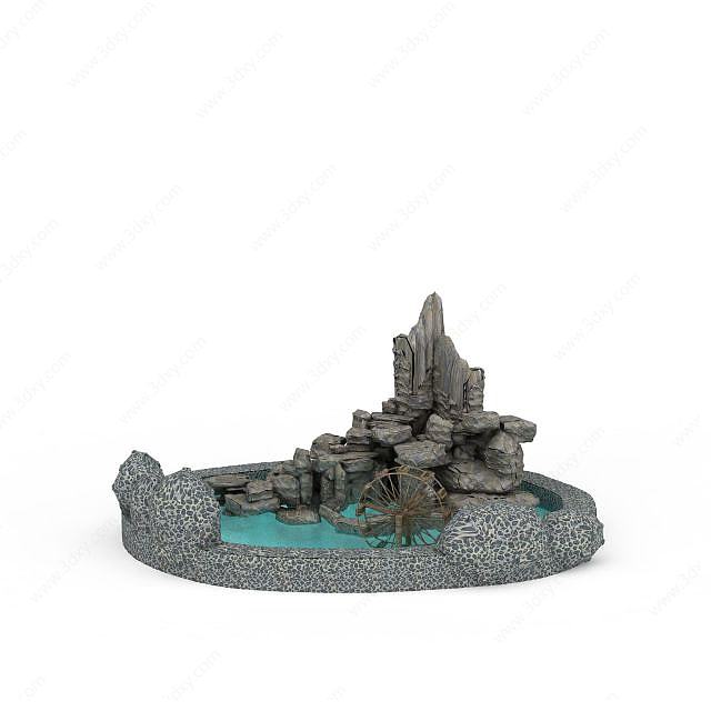 假山池塘景观3D模型