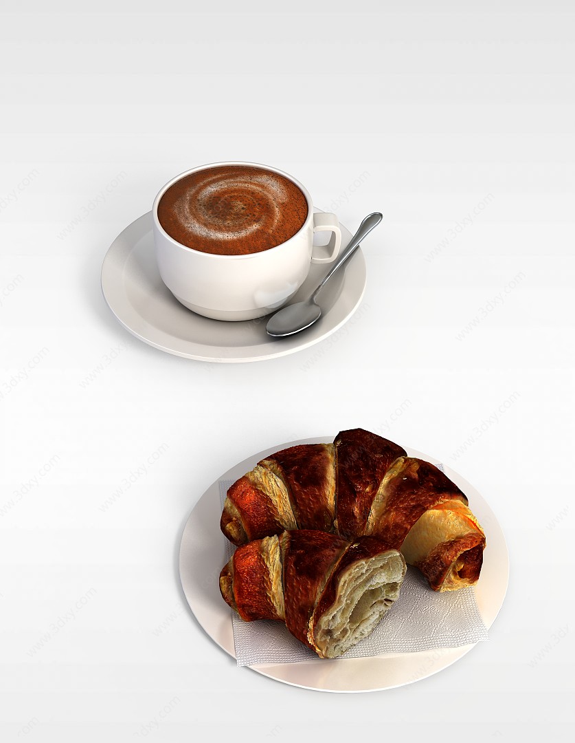 面包咖啡3D模型