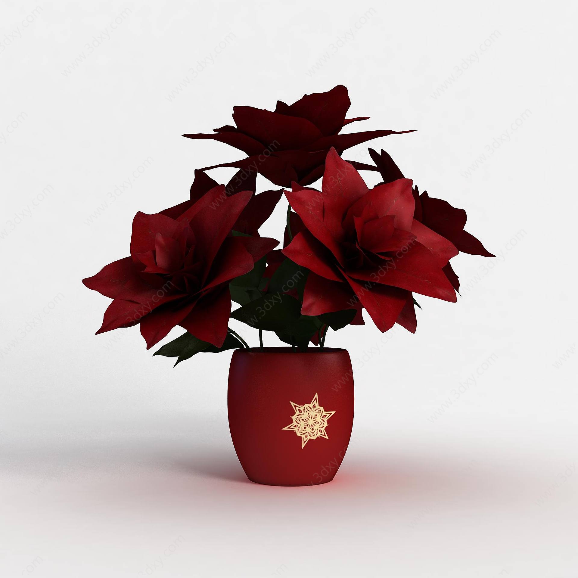 红色花朵花瓶3D模型