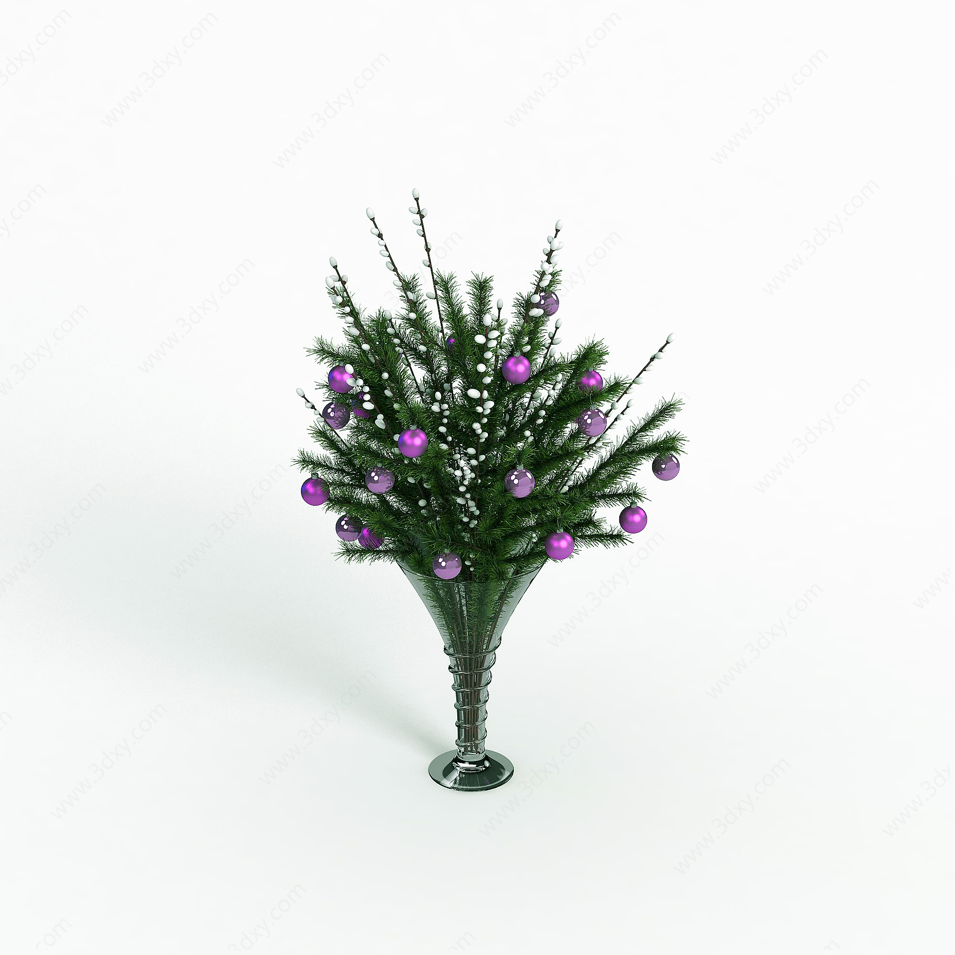 紫色彩球圣诞花瓶3D模型