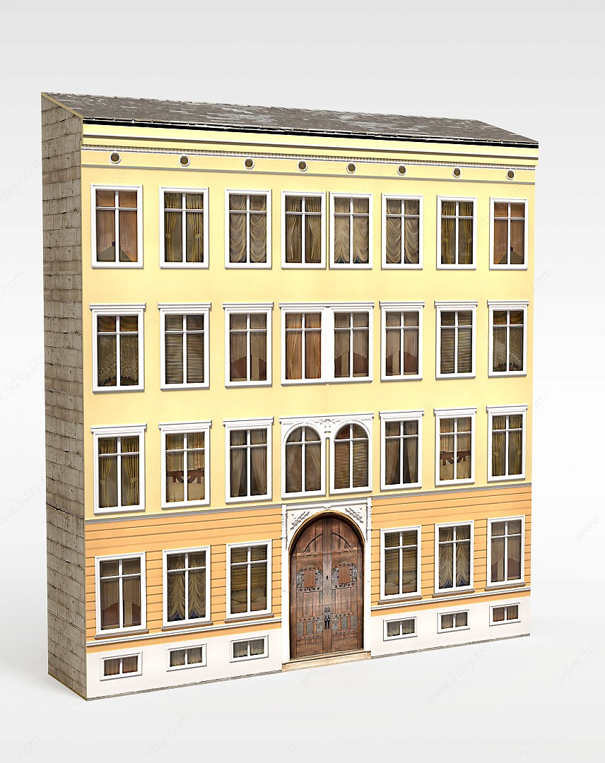 黄色四层楼房3D模型