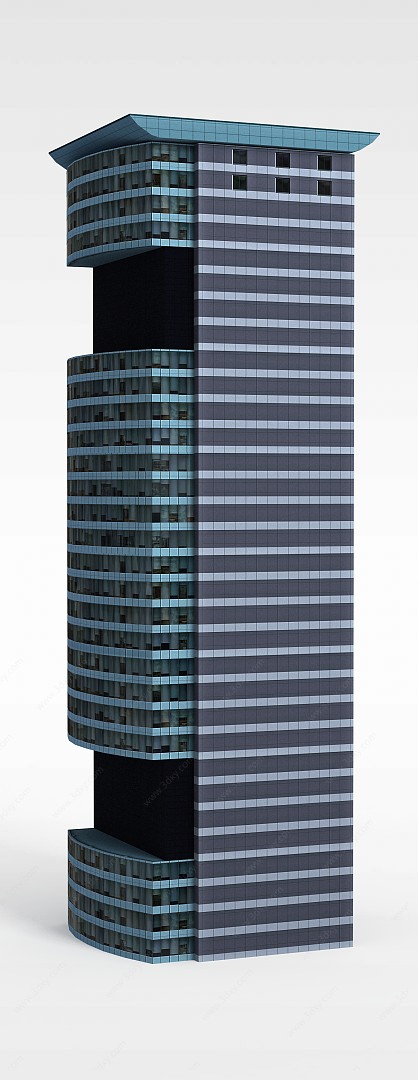 蓝色高层楼房3D模型