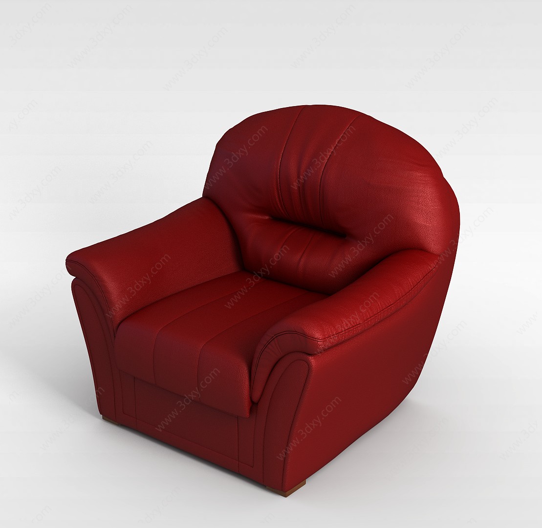 酒红色沙发3D模型
