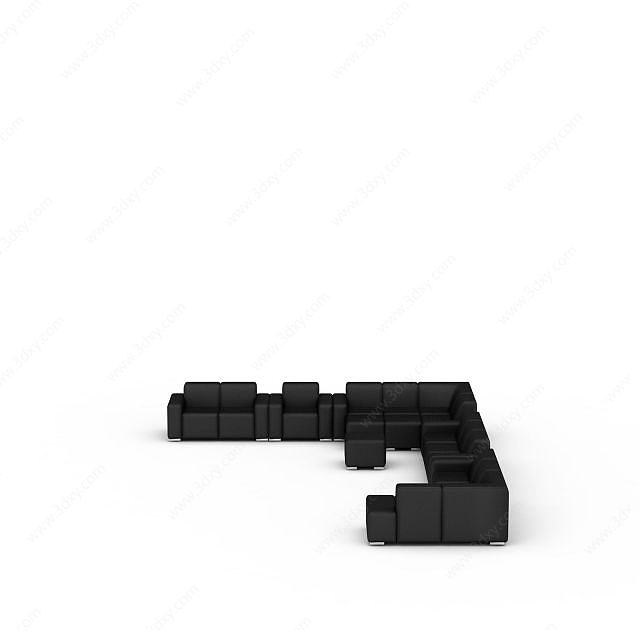 黑色U型沙发3D模型