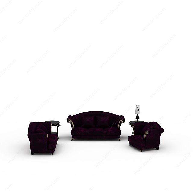 欧式紫色沙发3D模型