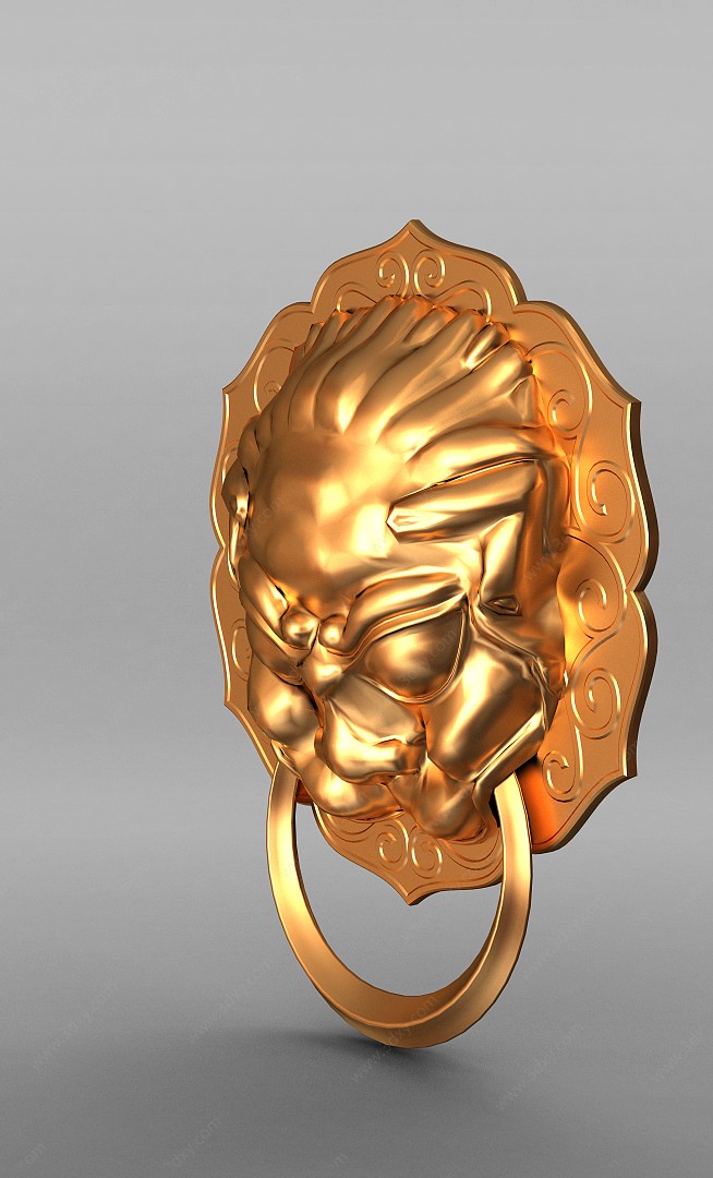 铜狮子门把手3D模型