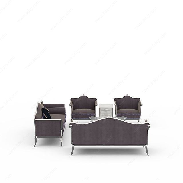 紫色沙发组合3D模型