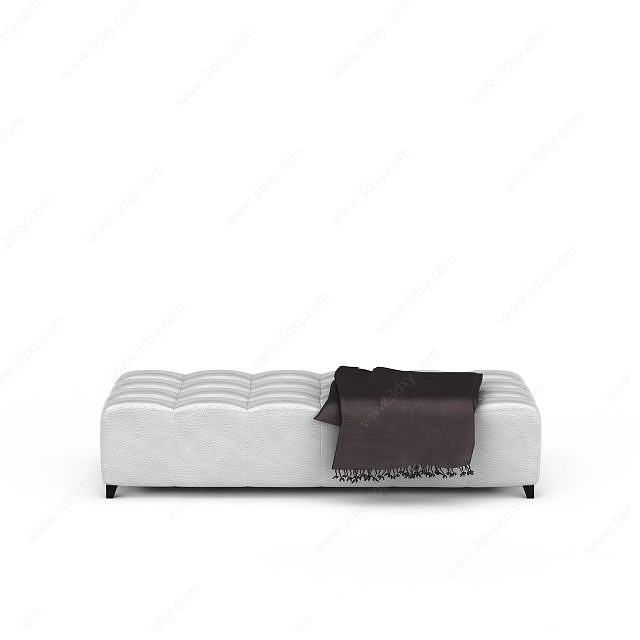 白色长方形沙发凳3D模型