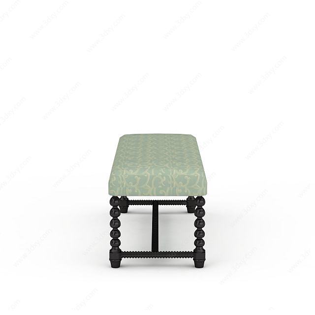 复古长方形沙发凳3D模型