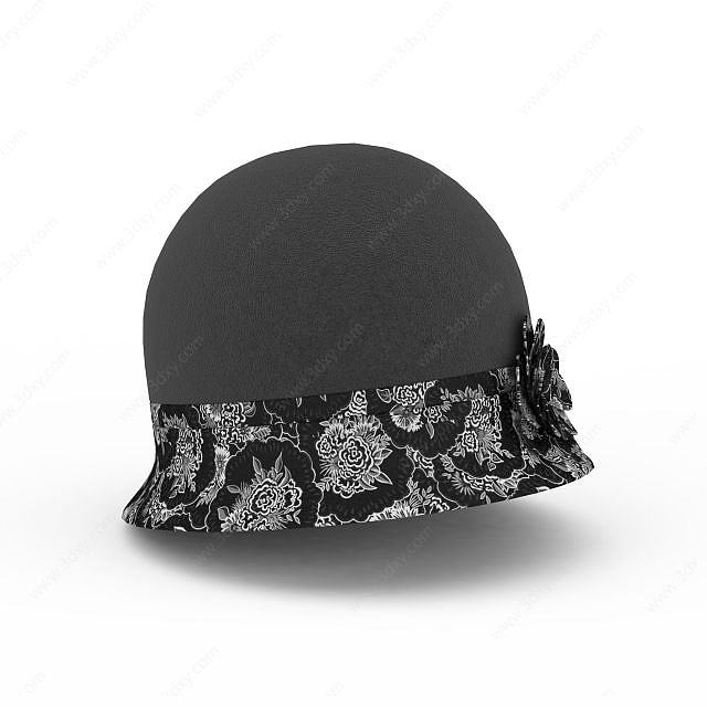 黑色女式帽子3D模型