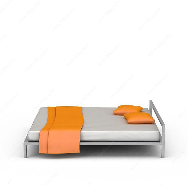 现代双人硬床3D模型