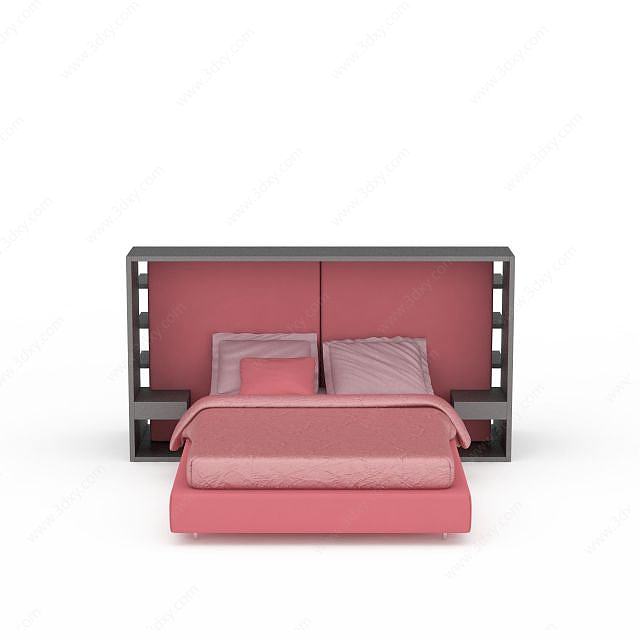 粉色创意双人床3D模型