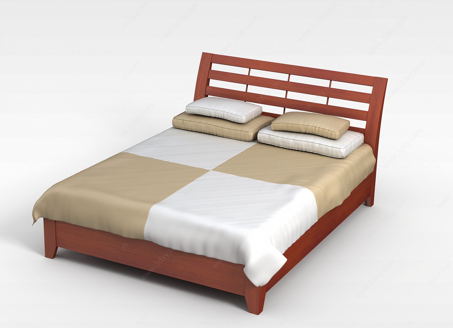 简约木制床3D模型