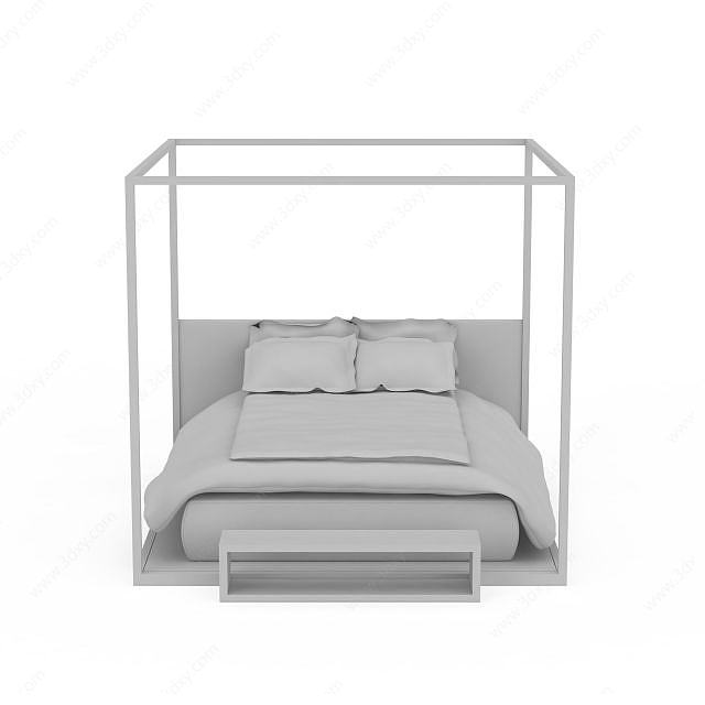 灰色四柱双人床3D模型