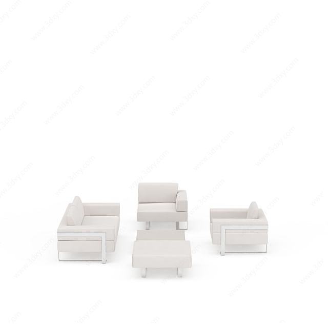 纯白沙发茶几组合3D模型