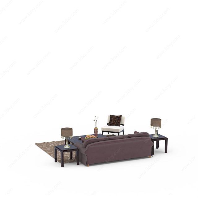 现代紫色沙发3D模型