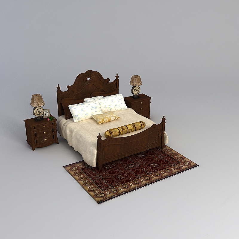 雕花木床3D模型