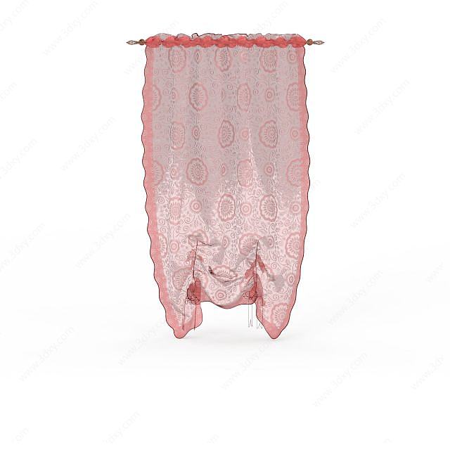粉红印花窗帘3D模型