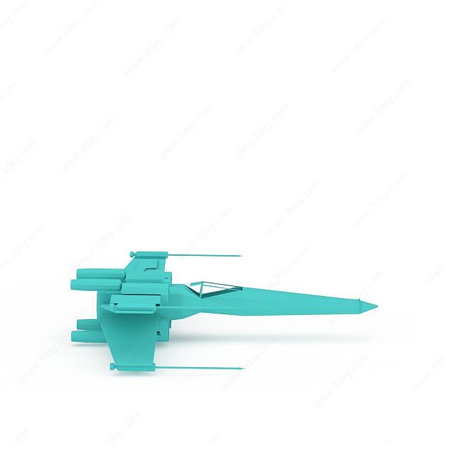青色飞机玩具3D模型