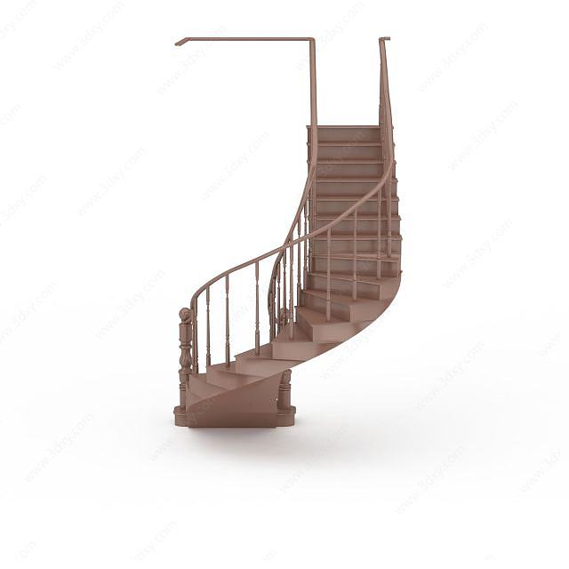 旋转木制楼梯3D模型
