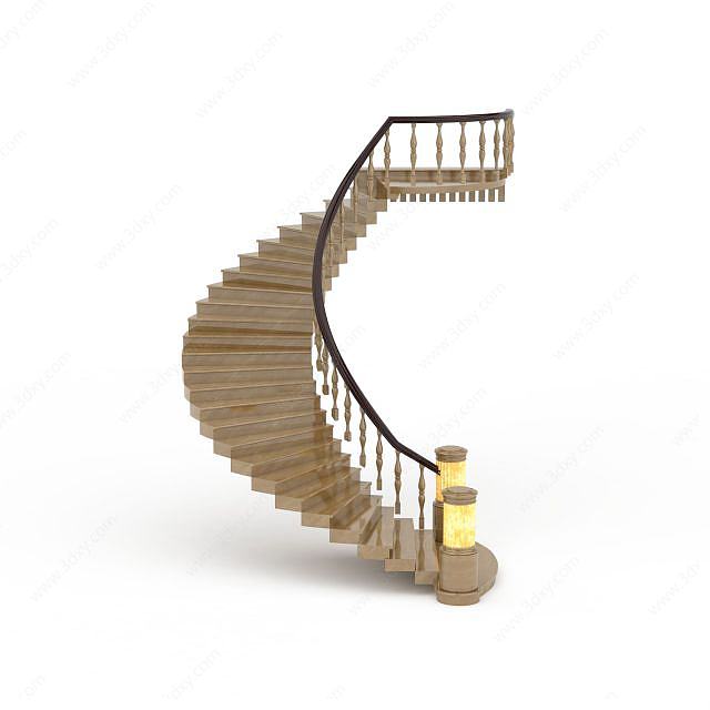 单侧扶手弧形楼梯3D模型