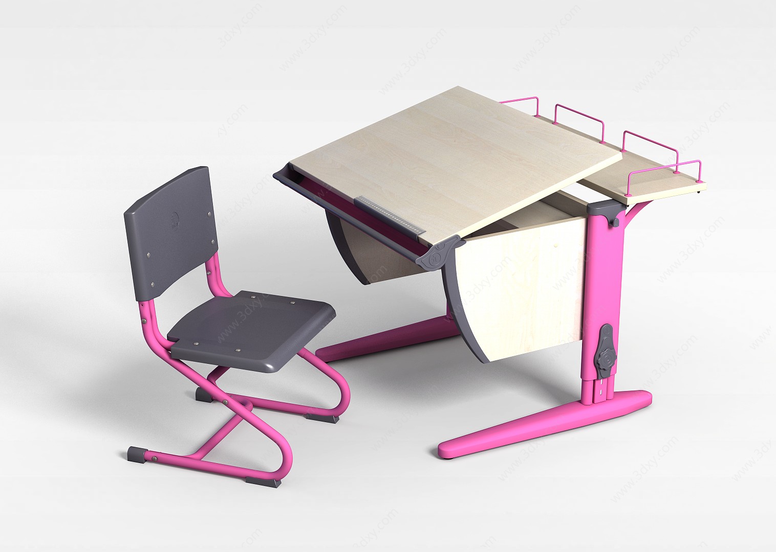 学生读书桌椅3D模型