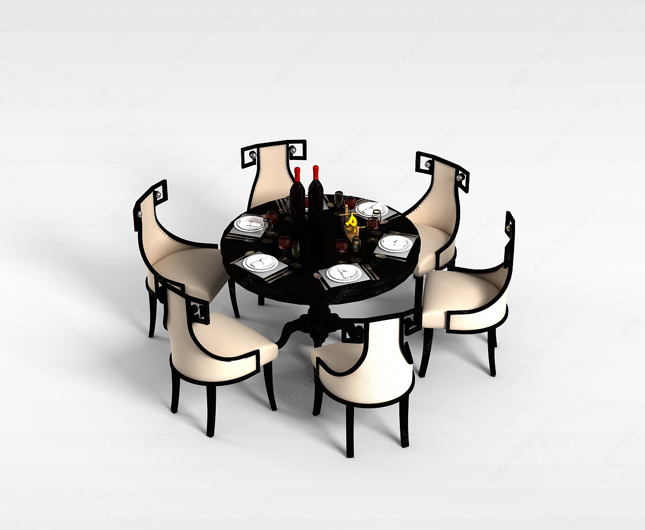 中式桌椅组合3D模型