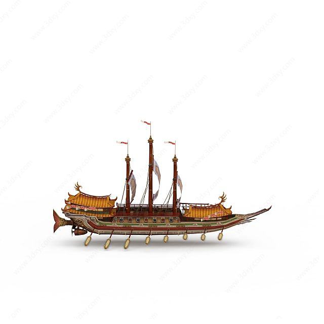 古代大型手划船3D模型