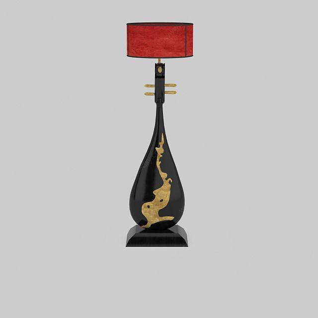中式红色台灯3D模型