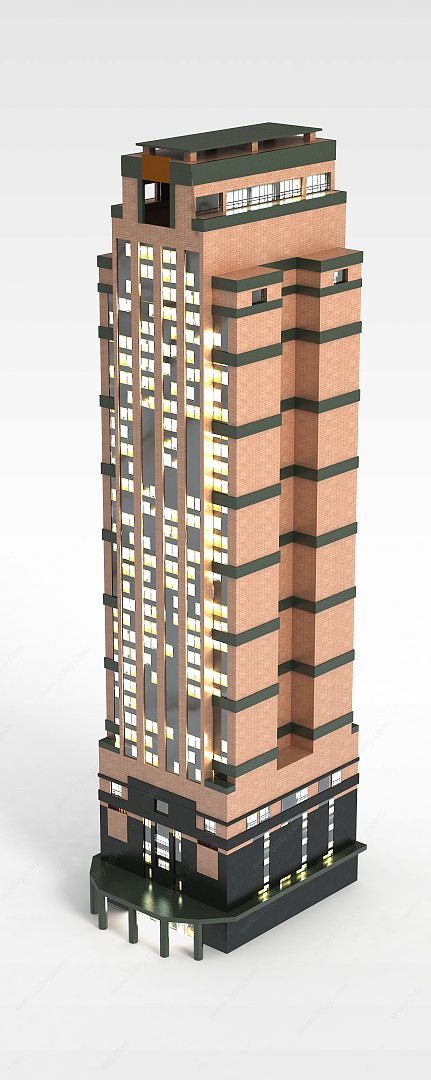 宾馆夜景楼3D模型