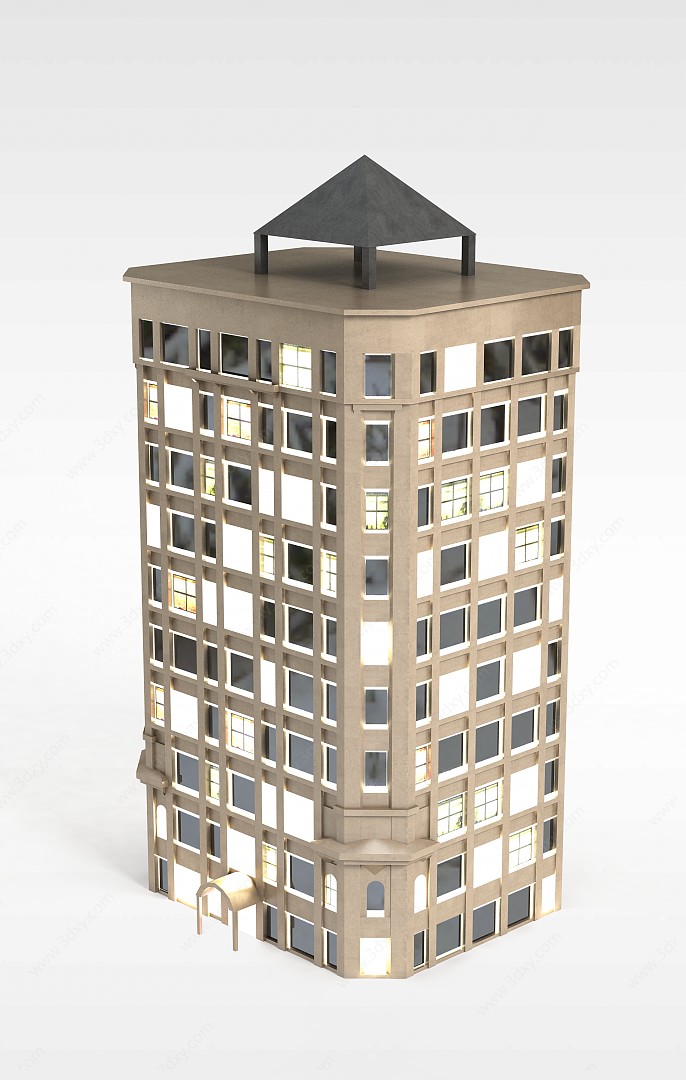 居民楼夜景3D模型