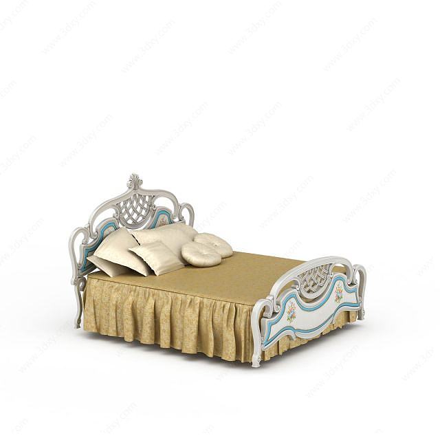 白色欧式床3D模型