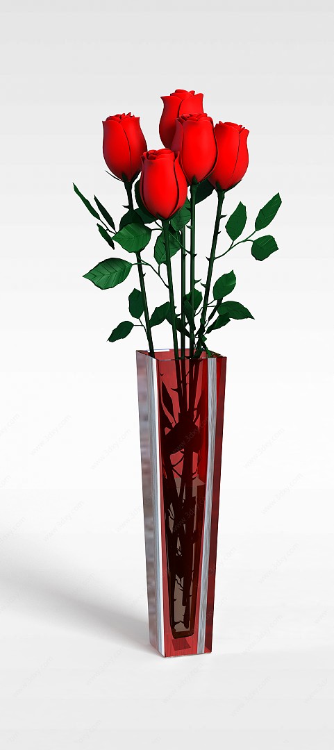 红色玫瑰插花3D模型