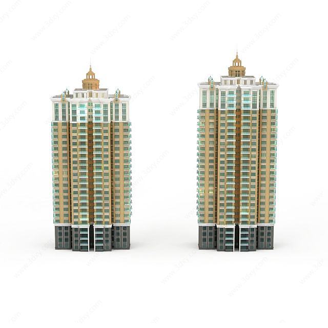 现代双子建筑3D模型