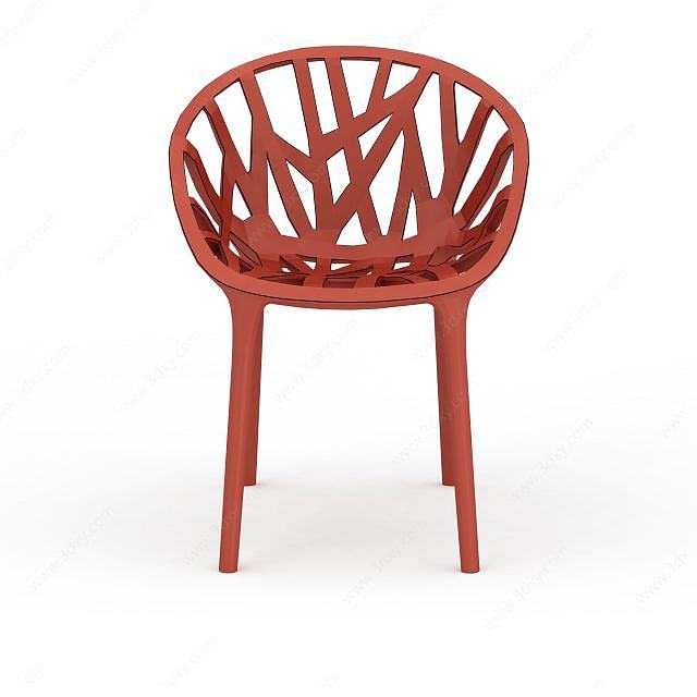 红色简约藤椅3D模型