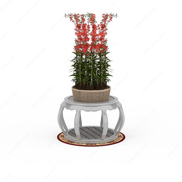 红色鲜花盆栽3D模型