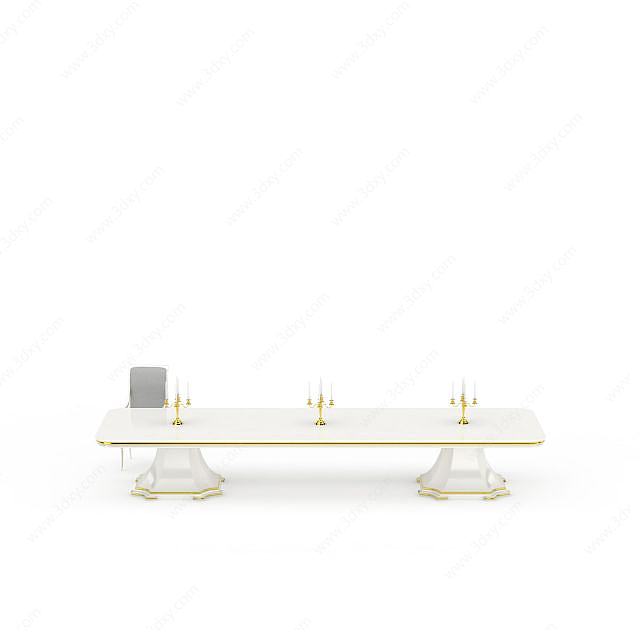 描金白色桌子3D模型