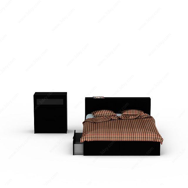 黑色双人床3D模型