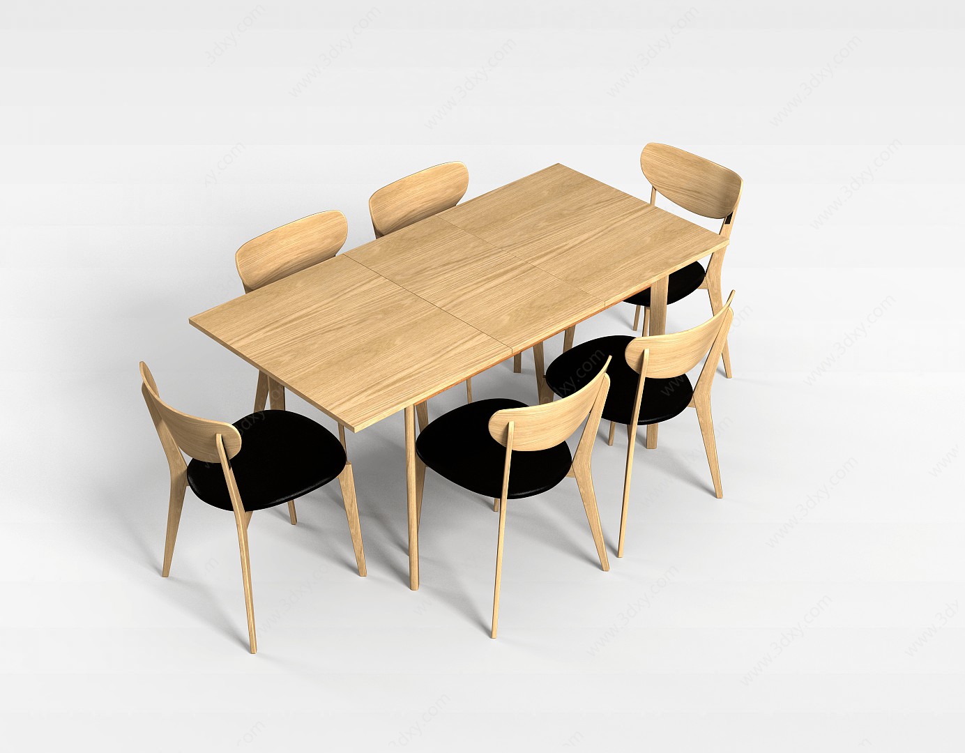 原色实木桌椅3D模型