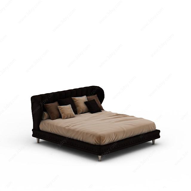 黑色实木床3D模型