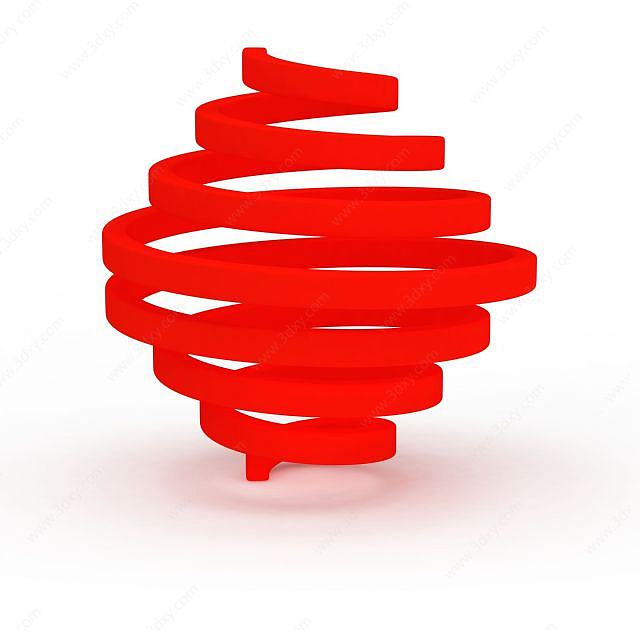 红色螺旋雕塑3D模型