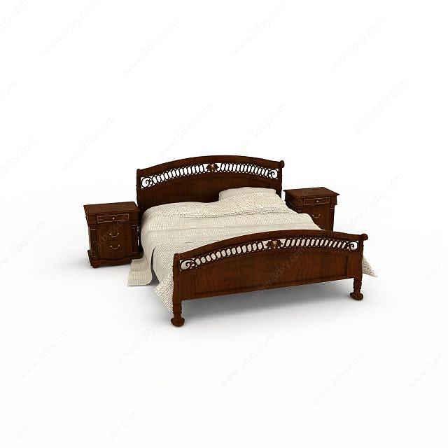 中式木制床3D模型